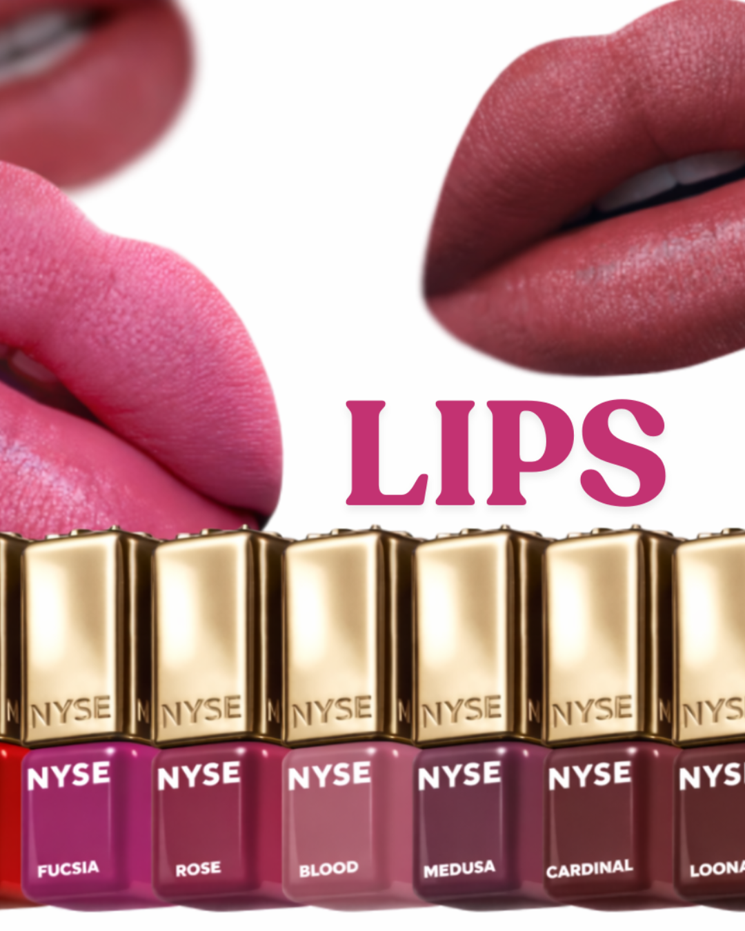 Colección NYSE Gold pigmentos PMU para maquillaje permanente de labios 5 ml tonos fucsia, rosa, nude y vino frascos profesionales con acabado sofisticado