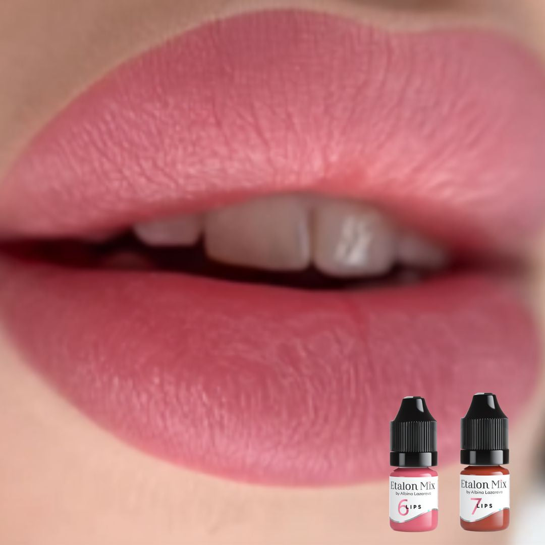 Resultado visual en labios con Etalon Mix N.º 6 Dusty Rose y N.º 7 Sweet Cinnamon para un rosa natural suave y equilibrado