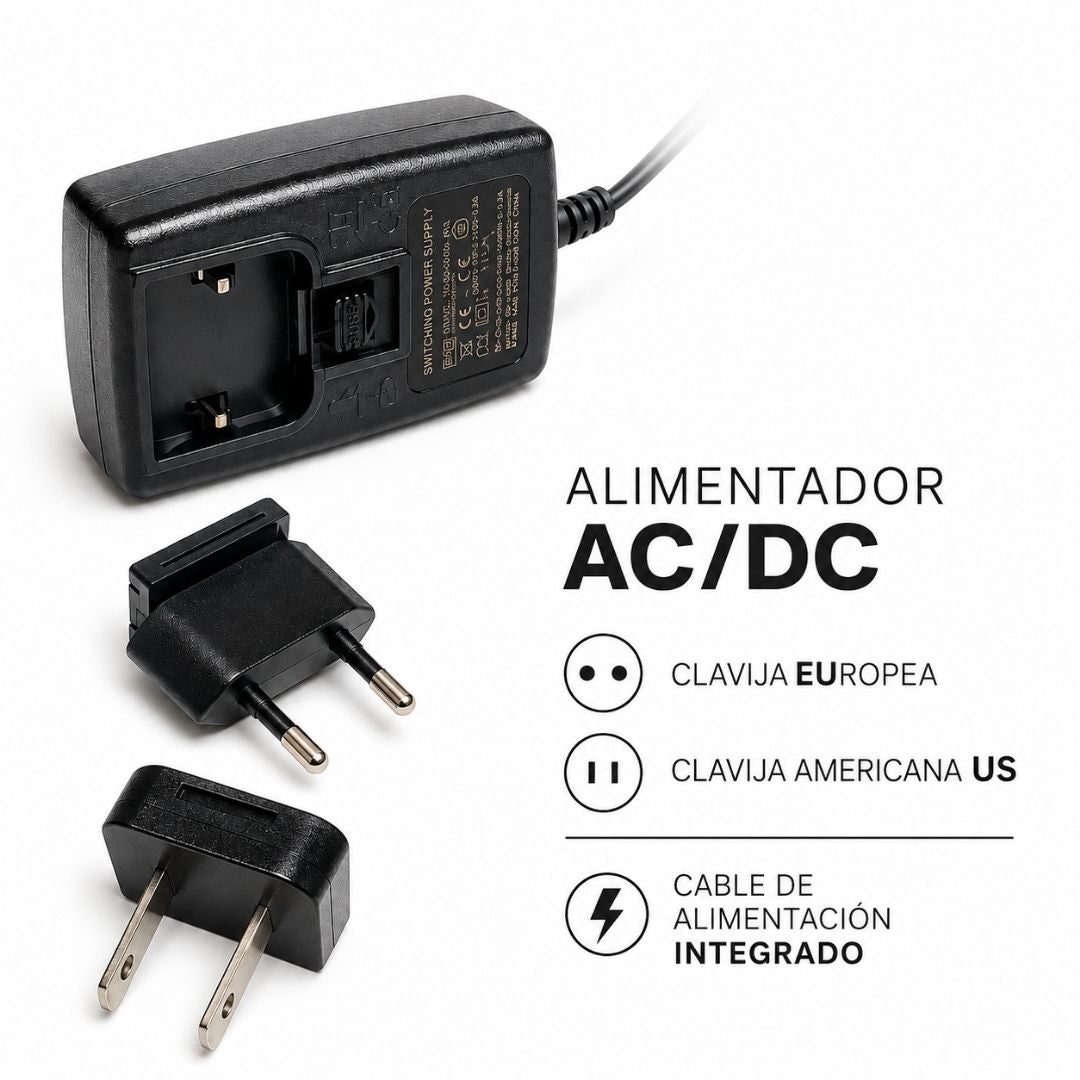 Alimentador AC/DC para equipos PMU con clavijas intercambiables europea EU y americana US