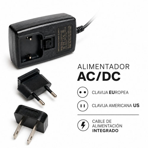 Alimentador AC/DC para equipos PMU con clavijas intercambiables europea EU y americana US
