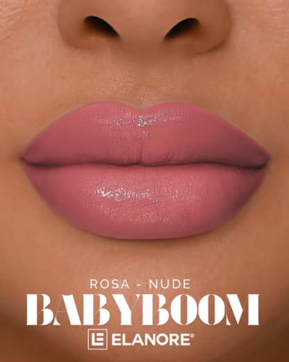 Resultado ombré lips y lip blush natural con Elanore 06 Babyboom rosa nude suave acabado elegante en labios