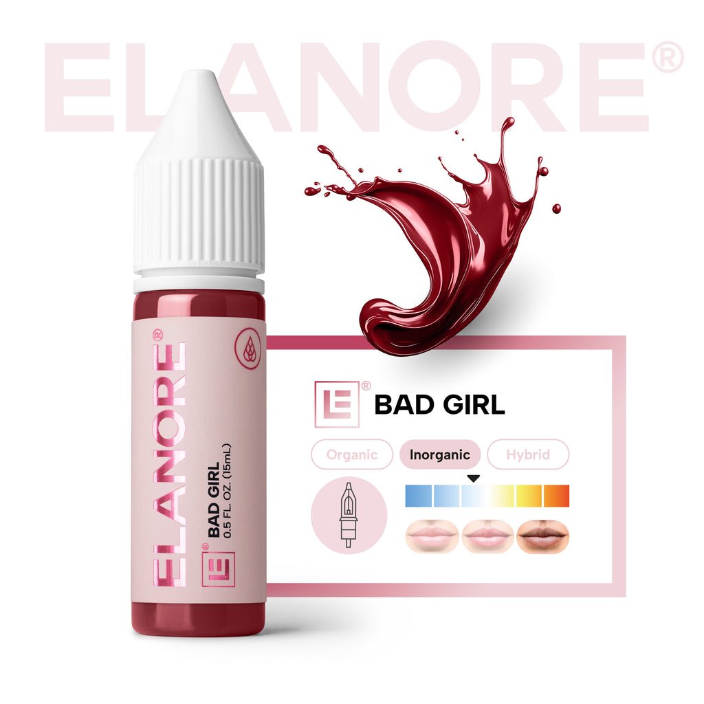 Elanore Bad Girl pigmento PMU labios fórmula híbrida subtono frío opacidad media alta ficha técnica profesional