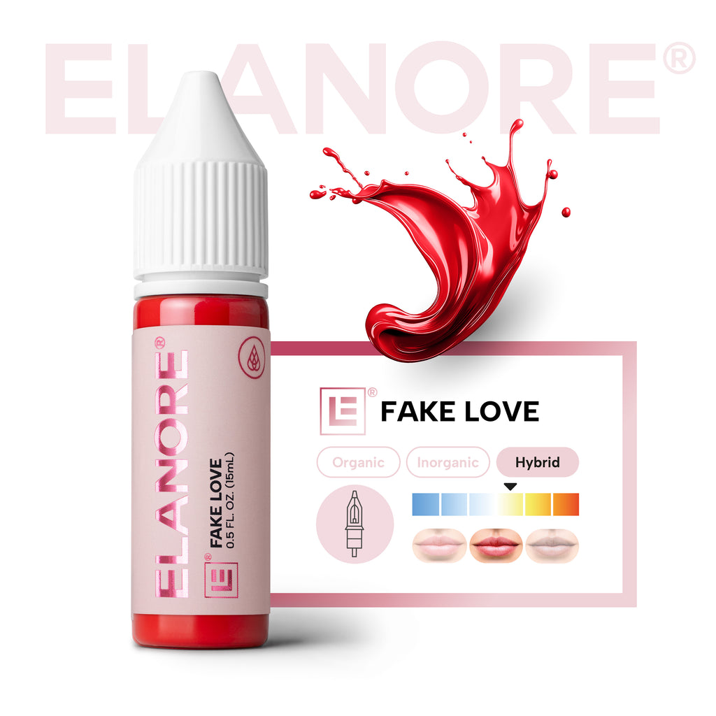 Elanore Fake Love pigmento PMU labios híbrido temperatura cálida neutra y opacidad media ficha técnica de color y aplicación