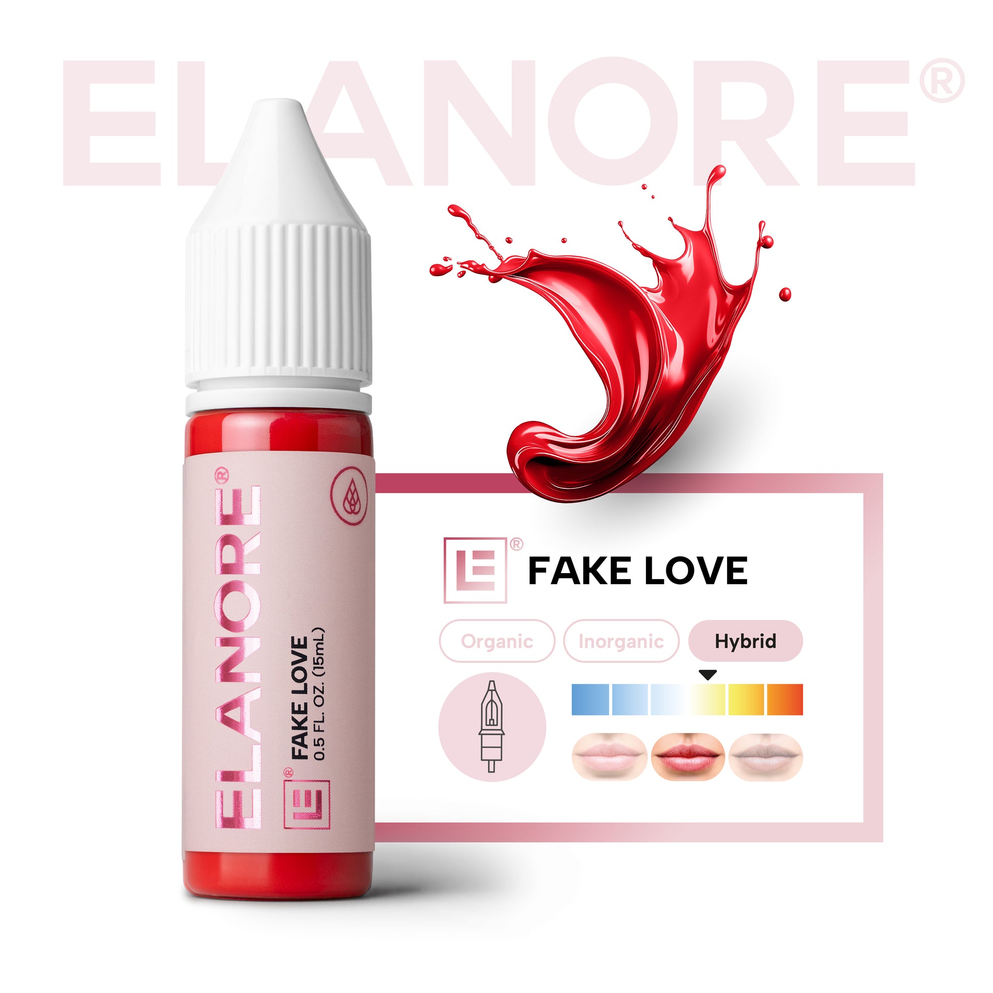 Elanore Fake Love pigmento PMU labios híbrido temperatura cálida neutra y opacidad media ficha técnica de color y aplicación