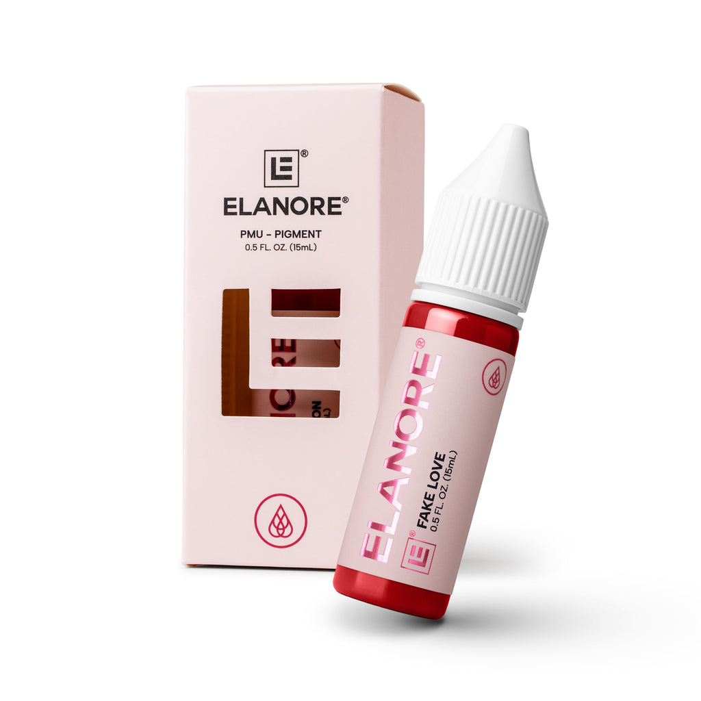Elanore Fake Love pigmento PMU para labios 15 ml rojo luminoso con caja y frasco original presentación profesional