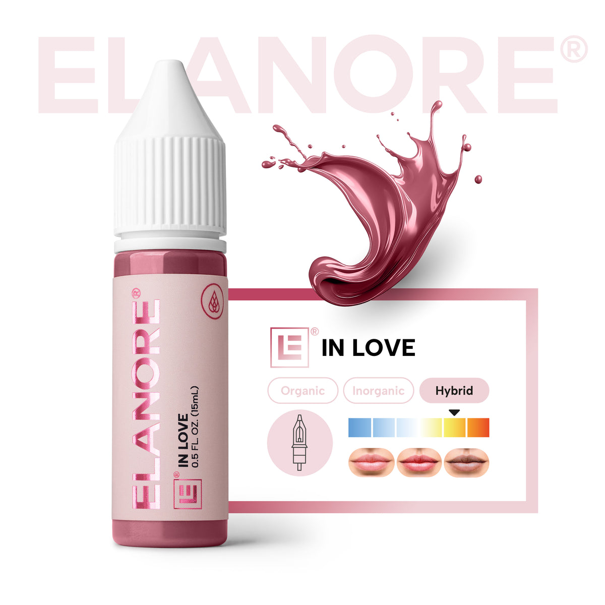 ELANORE In Love pigmento PMU labios híbrido 15 ml escala de temperatura neutro-cálida y ficha técnica de color