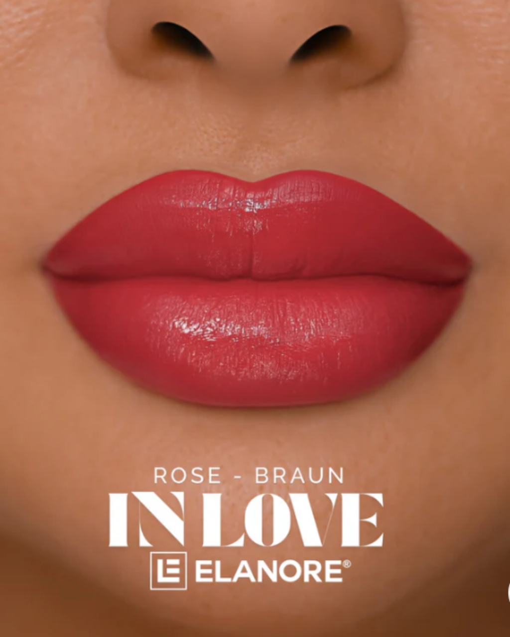 Resultado en labios pigmento PMU ELANORE In Love tono rose-braun nude melocotón neutro-cálido efecto lip blush natural y uniforme