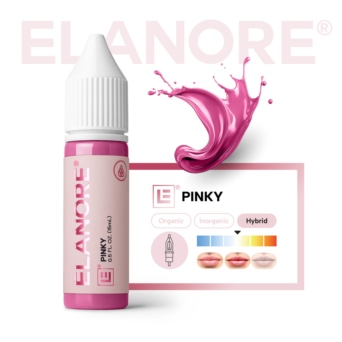 Pigmento PMU Elanore Pinky fórmula híbrida escala de temperatura neutro-fría rosa vibrante profesional 15 ml