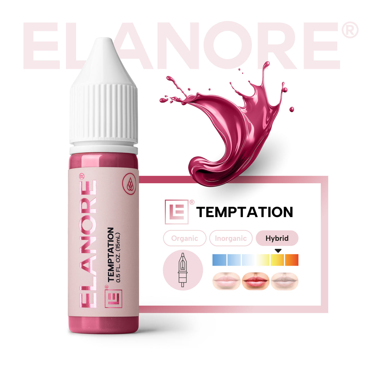 Pigmento PMU Elanore Temptation fórmula híbrida rojo floral intenso escala de temperatura y guía técnica profesional 15 ml