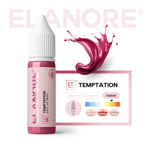 Pigmento PMU Elanore Temptation fórmula híbrida rojo floral intenso escala de temperatura y guía técnica profesional 15 ml