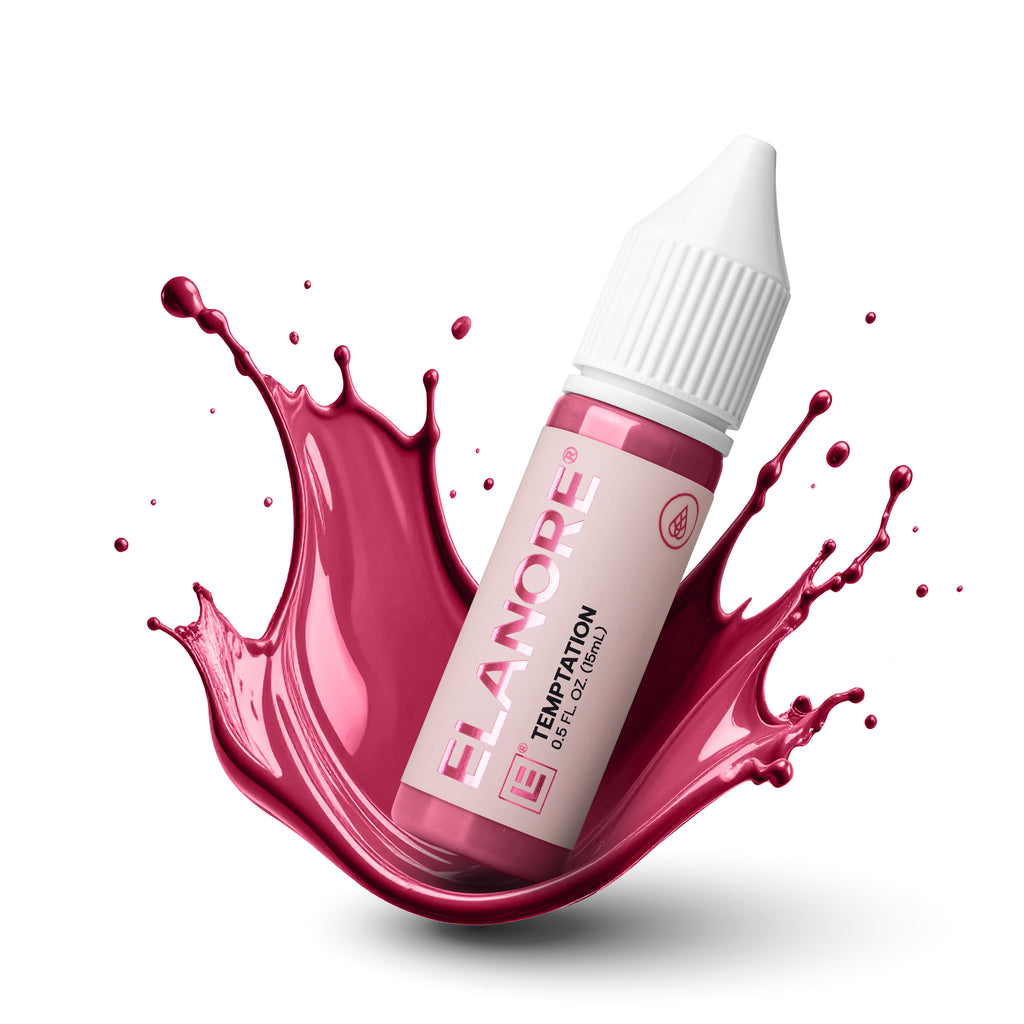 Textura pigmento PMU labios Elanore Temptation rojo floral híbrido efecto splash alta intensidad y cobertura uniforme
