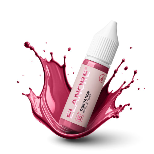 Textura pigmento PMU labios Elanore Temptation rojo floral híbrido efecto splash alta intensidad y cobertura uniforme