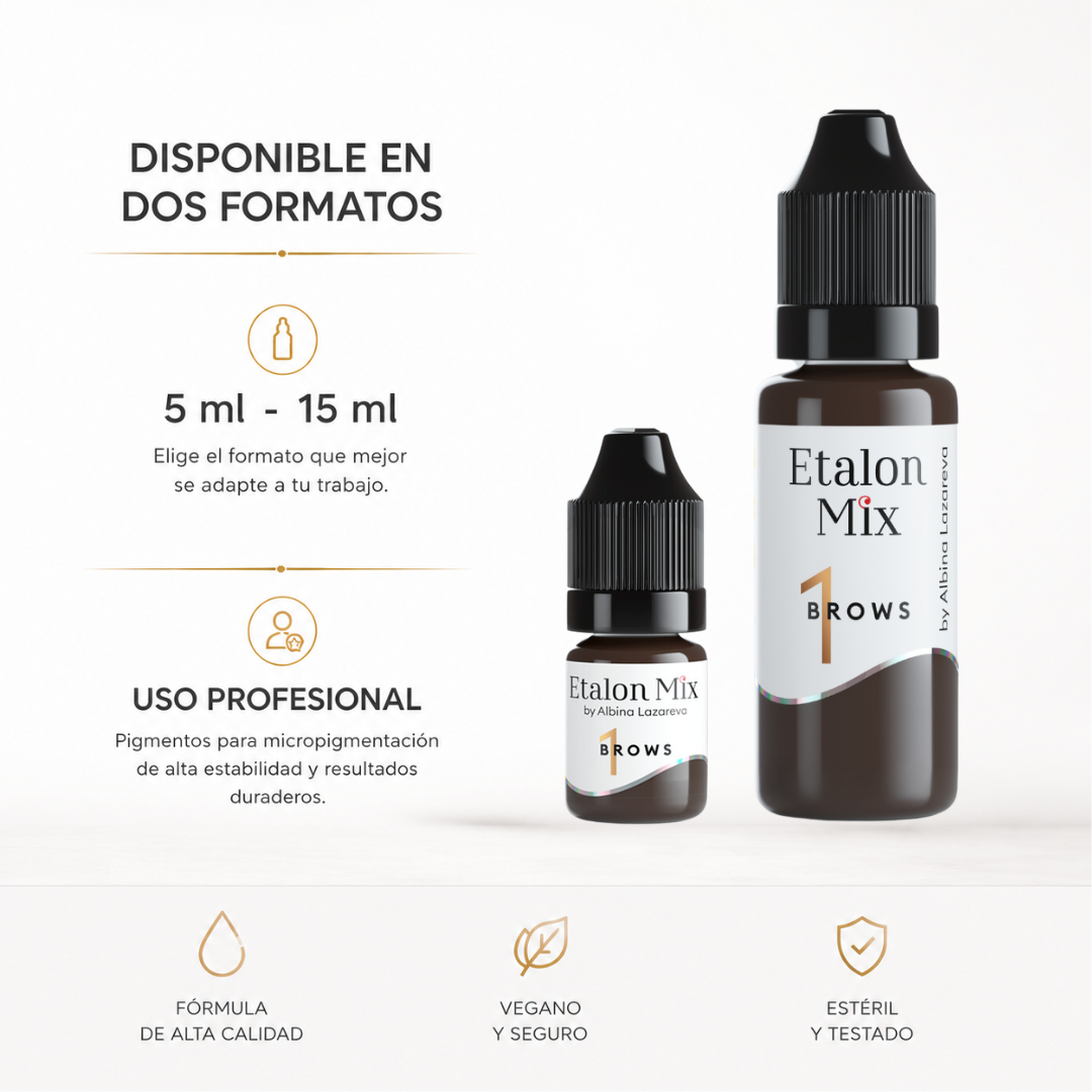Etalon Mix 01 Hazelnut disponible en formatos de 5 ml y 15 ml, pigmento PMU profesional para cejas y Powder Brows