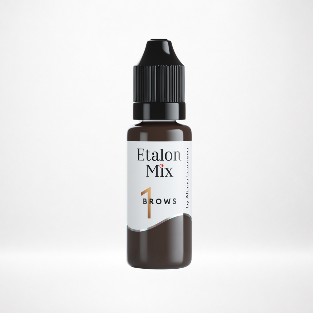 Frasco original de Etalon Mix 01 Hazelnut, pigmento PMU híbrido para cejas en tono marrón claro cálido