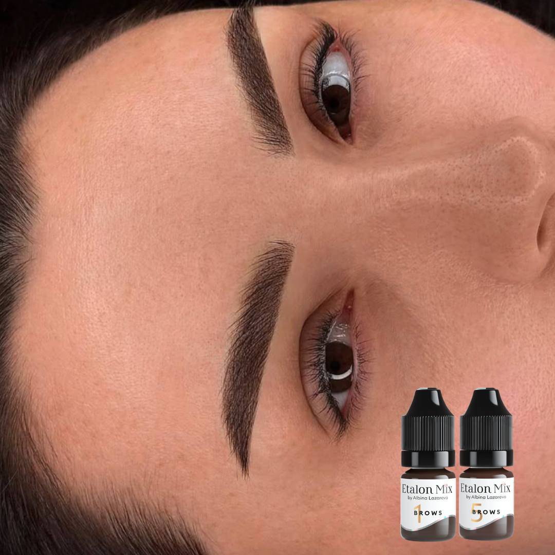 Resultado de cejas Powder Brows con Etalon Mix 01 Hazelnut, pigmento PMU marrón cálido para cejas naturales en piel clara