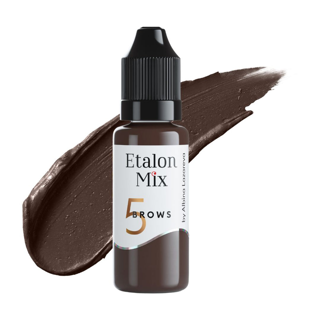 Pigmento híbrido para cejas Etalon Mix Nº5 Dark Chocolate 15 ml. Marrón oscuro profesional para micropigmentación PMU, powder brows, sombreado y mezclas de color.
