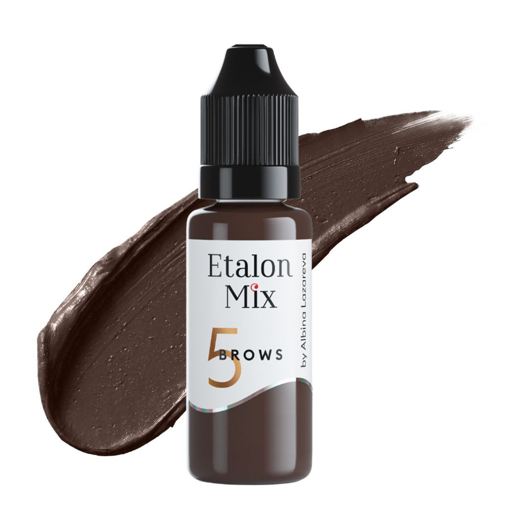 Pigmento híbrido para cejas Etalon Mix Nº5 Dark Chocolate 15 ml. Marrón oscuro profesional para micropigmentación PMU, powder brows, sombreado y mezclas de color.