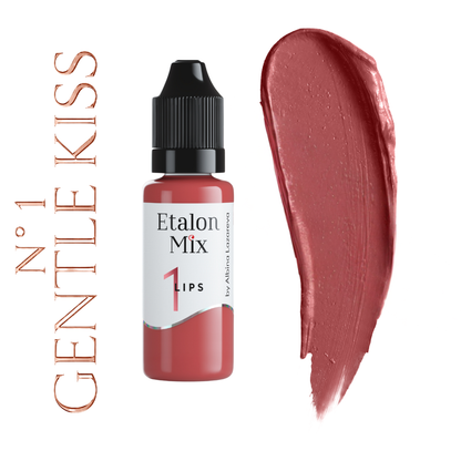 Swatch del pigmento PMU para labios Etalon Mix N.º 1 Gentle Kiss rosa suave neutro frío con frasco profesional