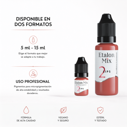 Pigmento PMU para labios Etalon Mix N.º 2 Pink Caramel disponible en formatos profesionales de 5 ml y 15 ml.