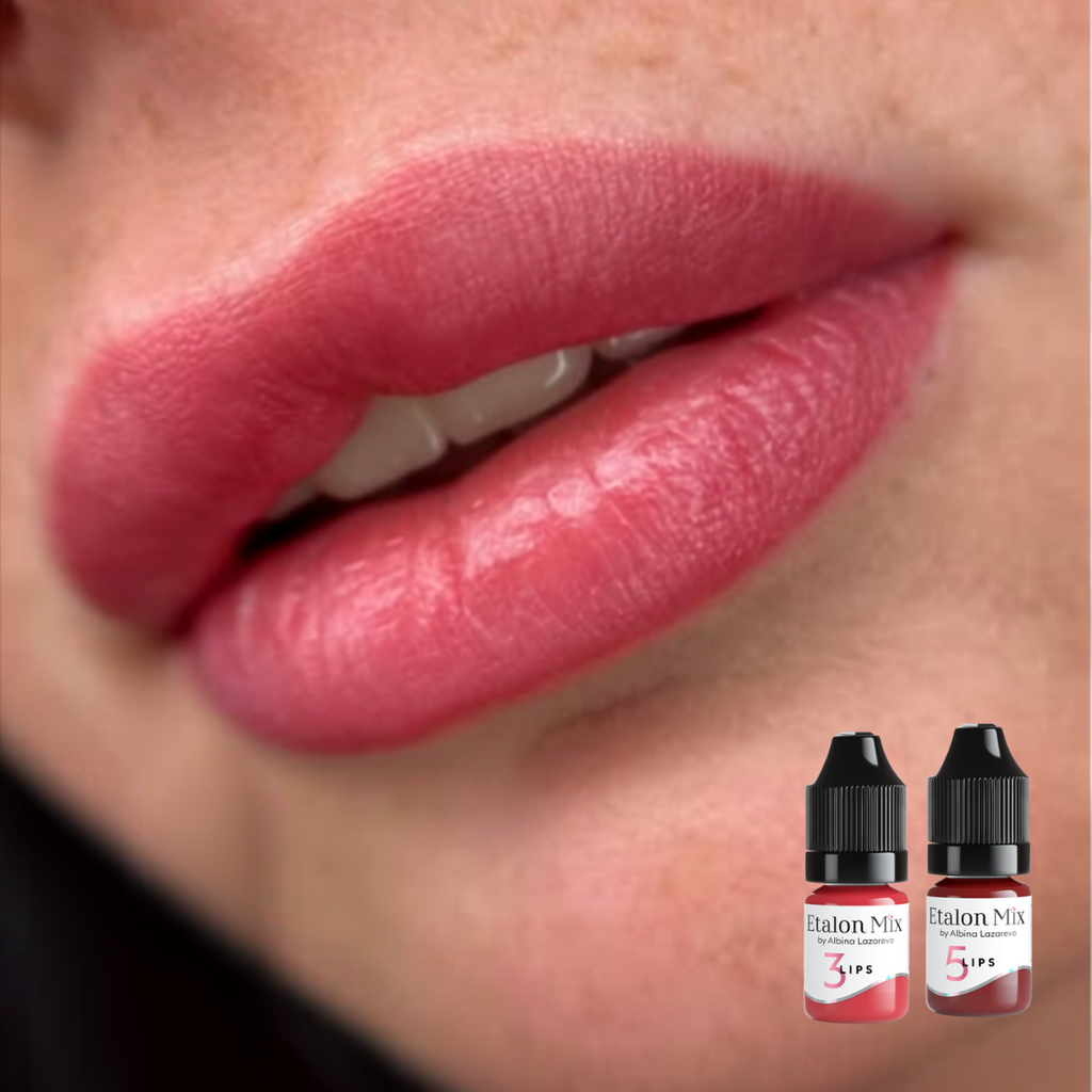 Resultado visual en labios con mezcla de Etalon Mix N.º 3 Berry Nectar y N.º 5 Cherry Mousse para un efecto berry rosa luminoso