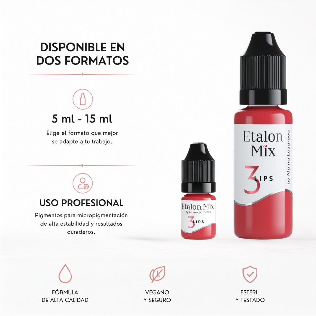 Pigmento PMU para labios Etalon Mix N.º 3 Berry Nectar disponible en frascos profesionales de 5 ml y 15 ml
