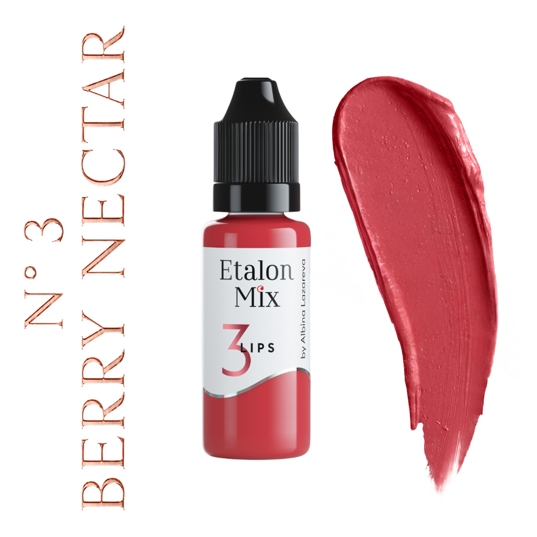 Swatch del pigmento PMU para labios Etalon Mix N.º 3 Berry Nectar tono berry frío de intensidad media y efecto acuarela