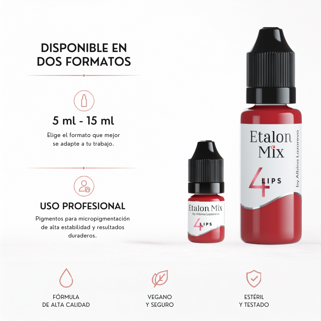 Pigmento PMU para labios Etalon Mix N.º 4 Red Velvet disponible en frascos profesionales de 5 ml y 15 ml