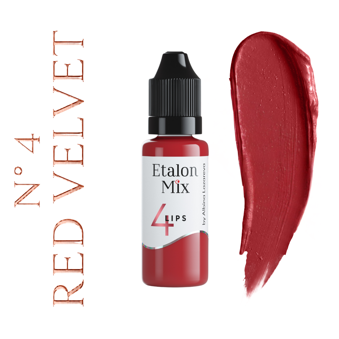 Swatch del pigmento PMU para labios Etalon Mix N.º 4 Red Velvet rojo escarlata brillante de alta intensidad y efecto acuarela