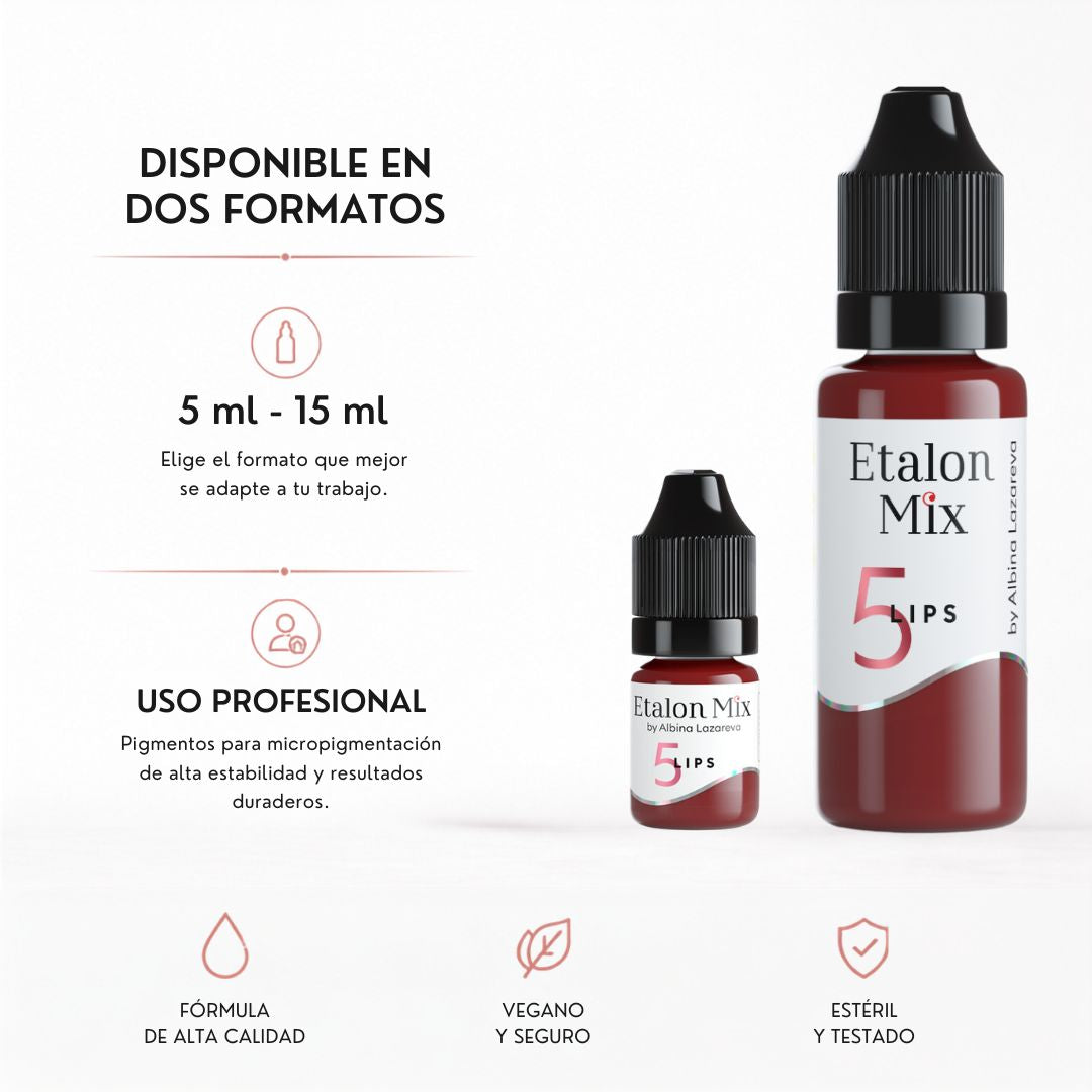 Pigmento PMU para labios Etalon Mix N.º 5 Cherry Mousse disponible en frascos profesionales de 5 ml y 15 ml
