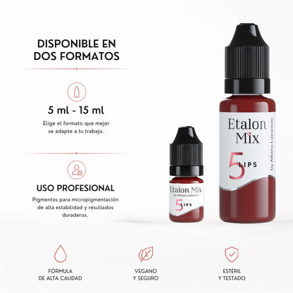 Pigmento PMU para labios Etalon Mix N.º 5 Cherry Mousse disponible en frascos profesionales de 5 ml y 15 ml