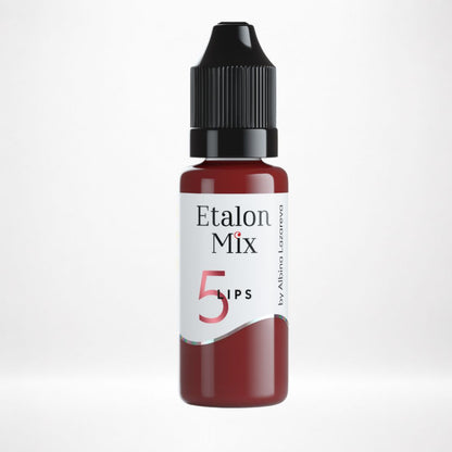 Pigmento PMU para labios Etalon Mix N.º 5 Cherry Mousse rojo cereza profundo en frasco profesional sobre fondo blanco