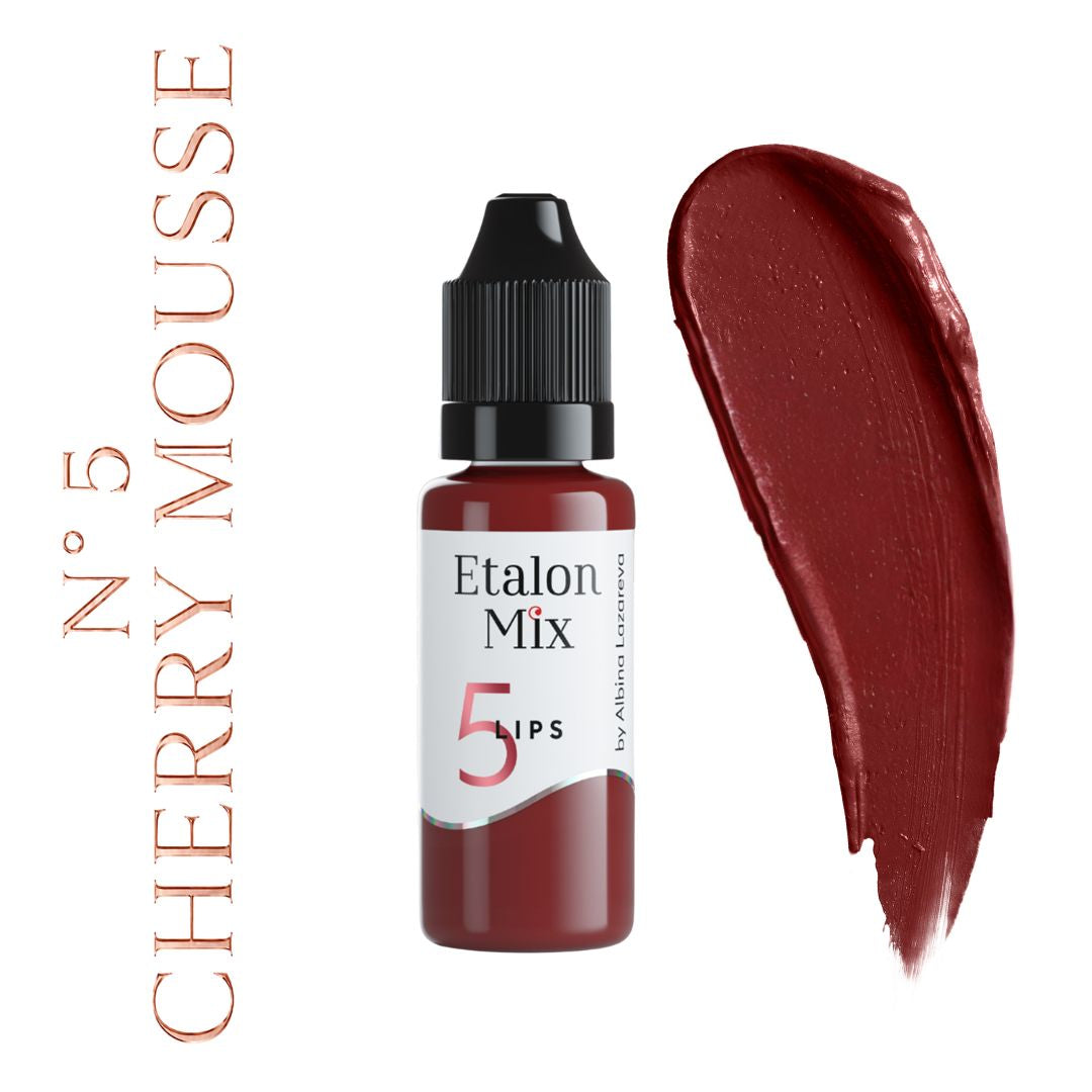 Swatch del pigmento PMU para labios Etalon Mix N.º 5 Cherry Mousse rojo cereza profundo de intensidad media a alta
