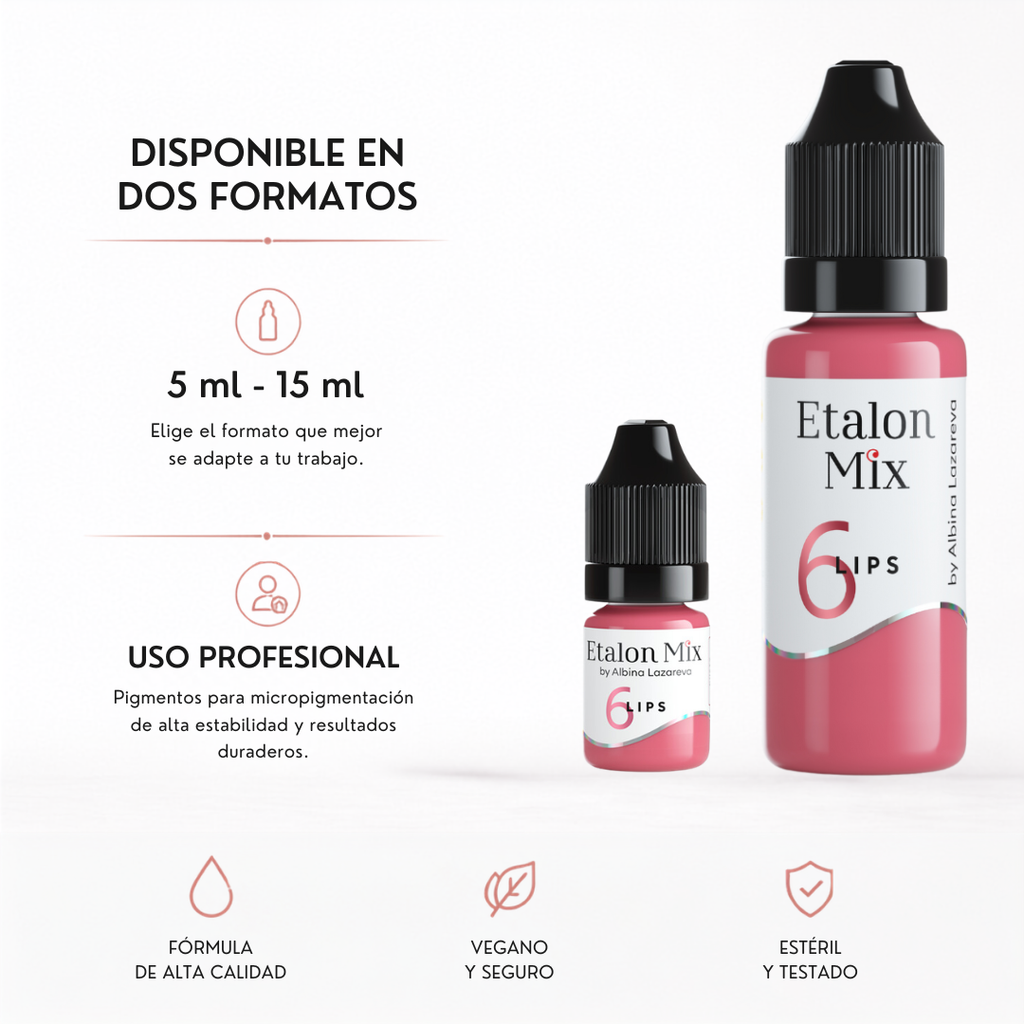 Pigmento PMU para labios Etalon Mix N.º 6 Dusty Rose disponible en frascos profesionales de 5 ml y 15 ml