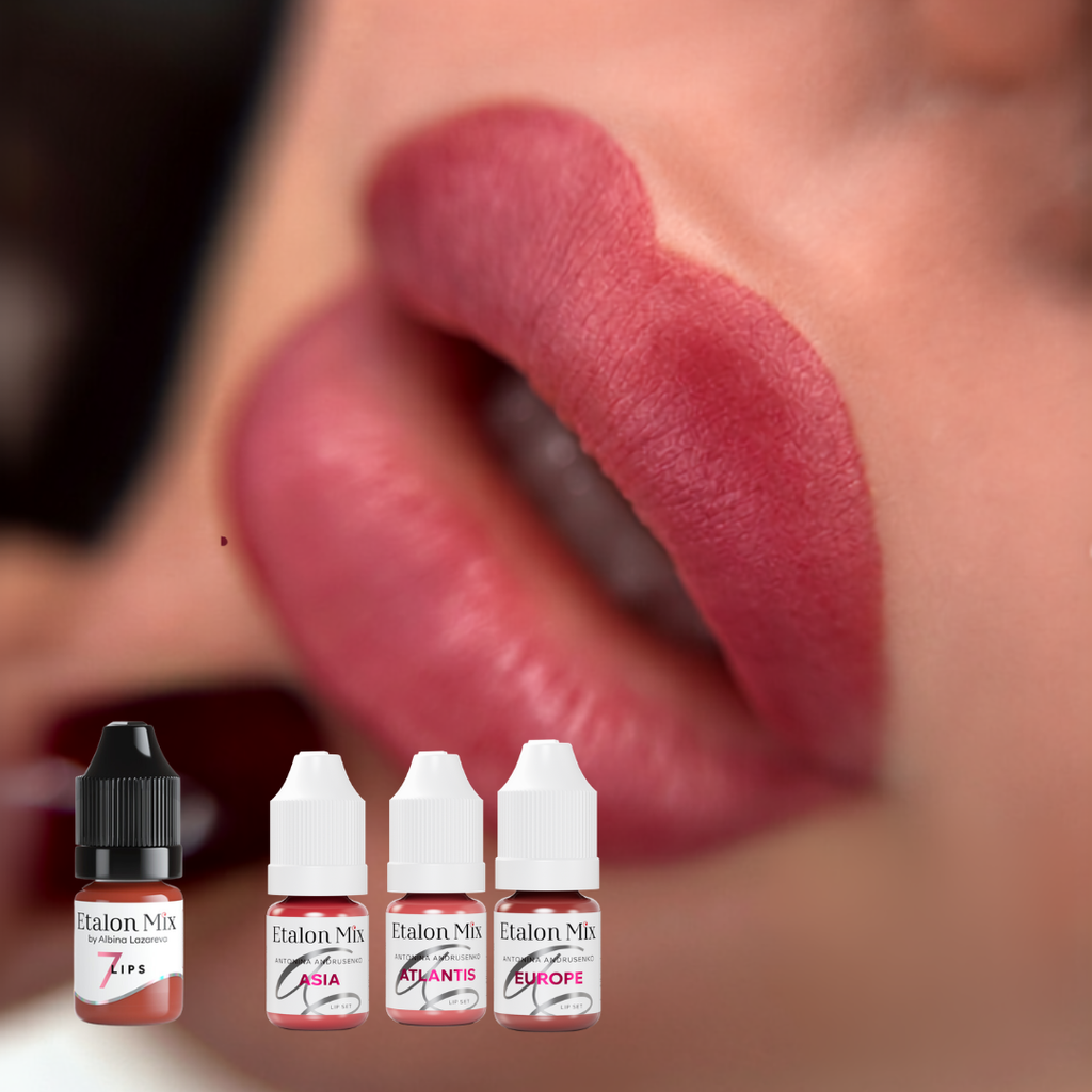 Resultado visual en labios con Etalon Mix N.º 7 Sweet Cinnamon combinado con los sets Asia, Atlantis y Europe para un tono rosa cálido natural