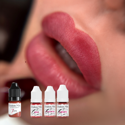 Resultado visual en labios con Etalon Mix N.º 7 Sweet Cinnamon combinado con los sets Asia, Atlantis y Europe para un tono rosa cálido natural