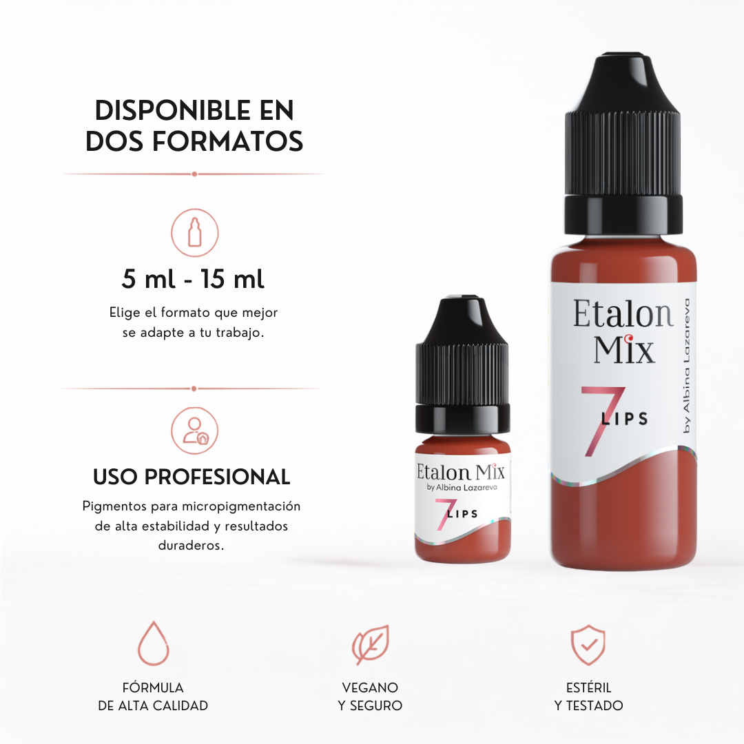 Pigmento PMU para labios Etalon Mix N.º 7 Sweet Cinnamon disponible en frascos profesionales de 5 ml y 15 ml