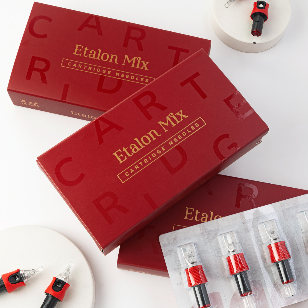 Packaging Etalon Mix Cartridge Needles con cartuchos PMU 9RM Round Magnum y envases individuales
