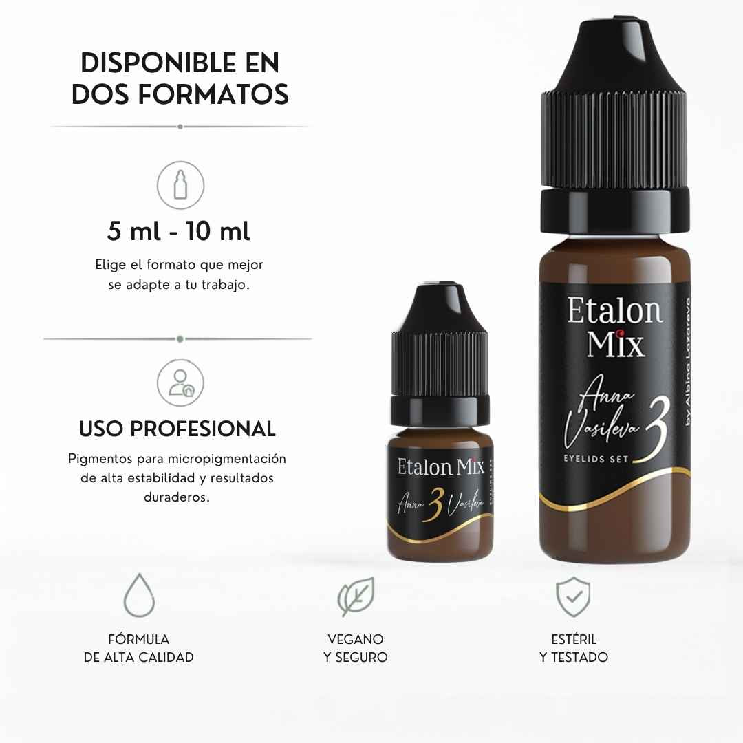 Etalon Mix Amber 3 pigmento PMU marrón cálido para eyeliner disponible en formatos profesionales de 5 ml y 10 ml