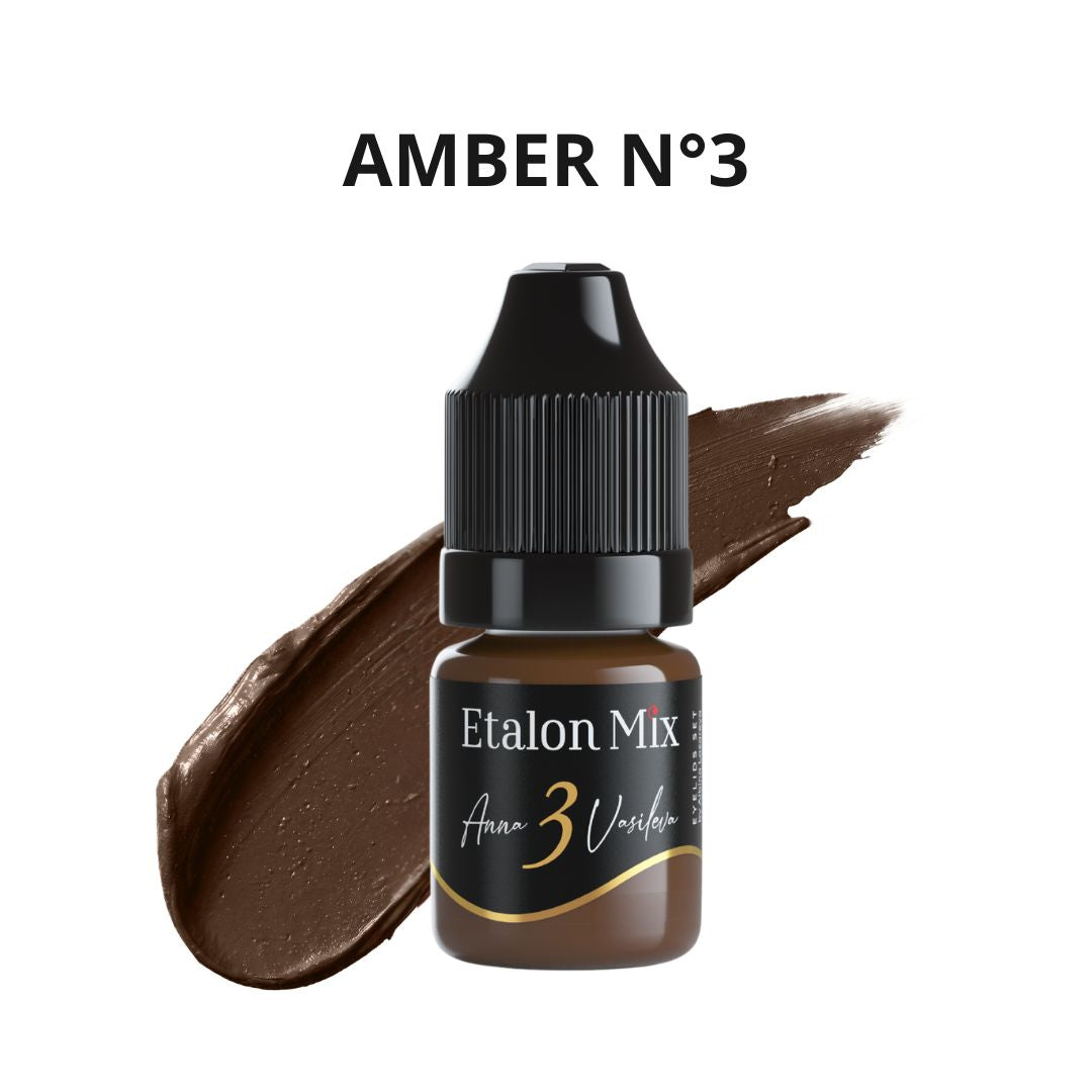 Pigmento PMU Etalon Mix Amber Nº3 para eyeliner y sombreado de párpados, marrón neutro de saturación media ideal para degradados y transiciones suaves.