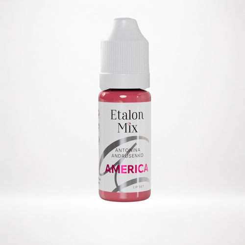 Pigmento PMU para labios Etalon Mix America by Antonina Andrusenko rosa malva claro y frío en frasco profesional sobre fondo blanco