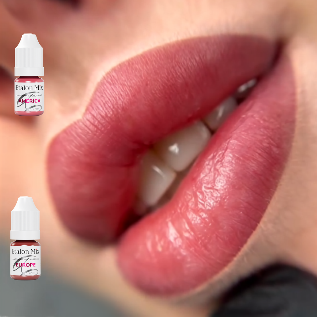 Resultado visual en labios con Etalon Mix America y Europe para una tonalidad rosa malva suave y sofisticada