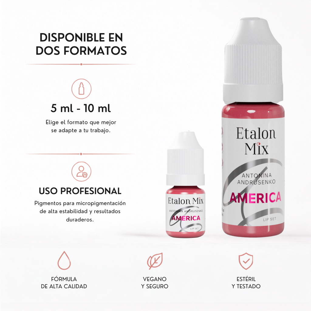 Pigmento PMU para labios Etalon Mix America by Antonina Andrusenko disponible en formatos profesionales de 5 ml y 10 ml