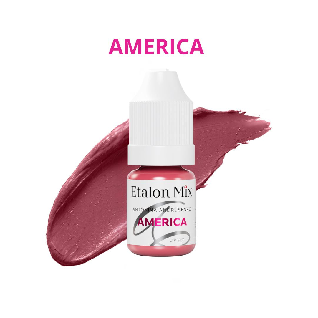 Pigmento mineral Etalon Mix America 5 ml para labios, rosa palo frío de alta opacidad recomendado como color base y para equilibrar irregularidades cromáticas.