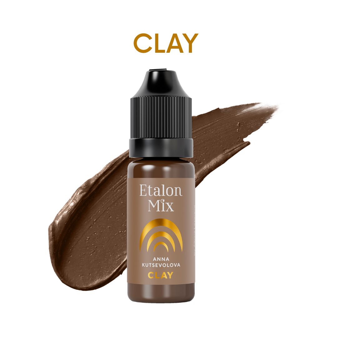 Pigmento PMU para cejas Etalon Mix Clay de Anna Kutsevolova, marrón cálido versátil para trazos pelo a pelo y mezclas profesionales, 10 ml