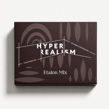 Packaging cerrado del set Etalon Mix Hyperrealism by Anna Kutsevolova para técnicas hairstroke y micropigmentación profesional de cejas
