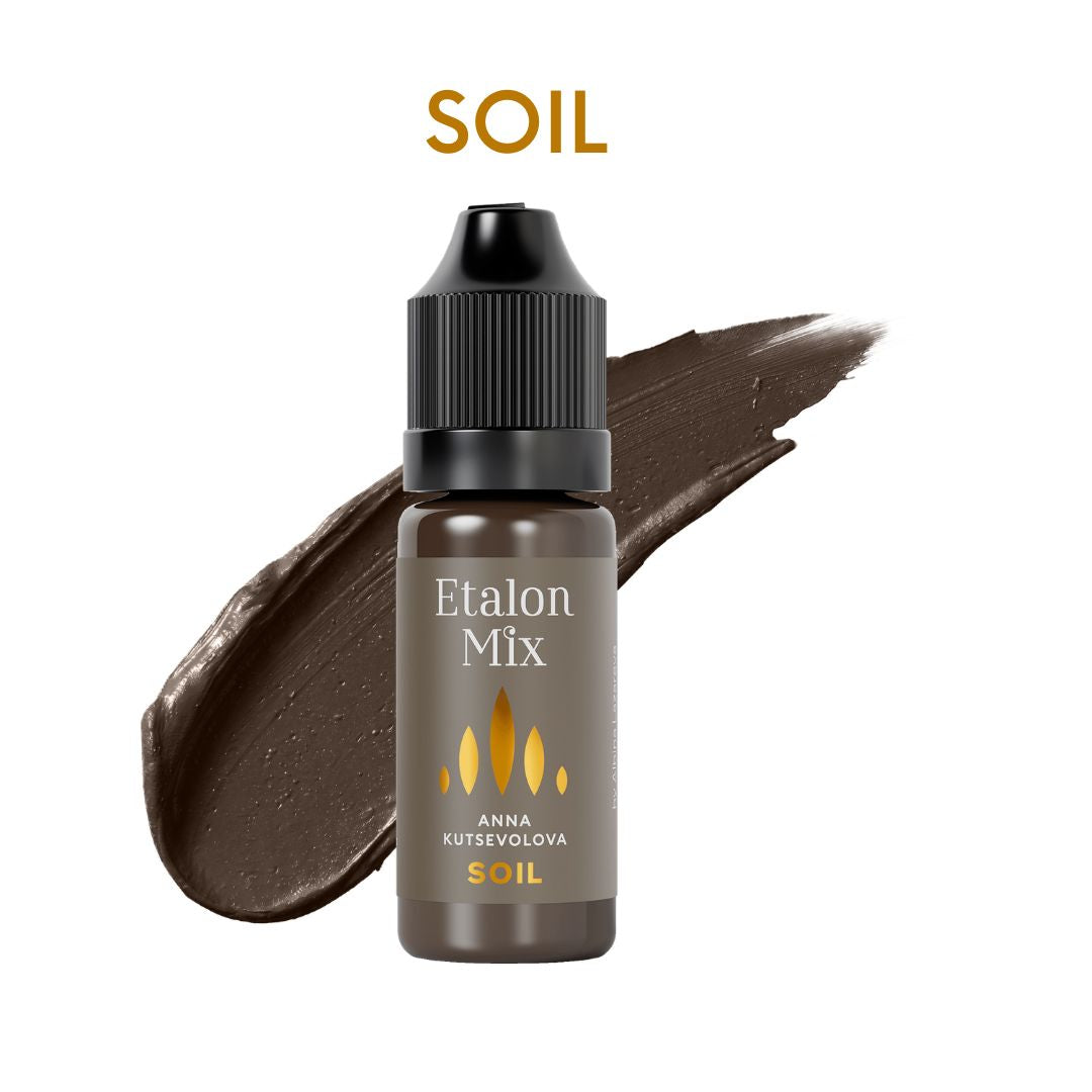 Pigmento PMU para cejas Etalon Mix Soil de Anna Kutsevolova, marrón oscuro neutro para definición, hairstrokes y cejas hiperrealistas, 10 ml