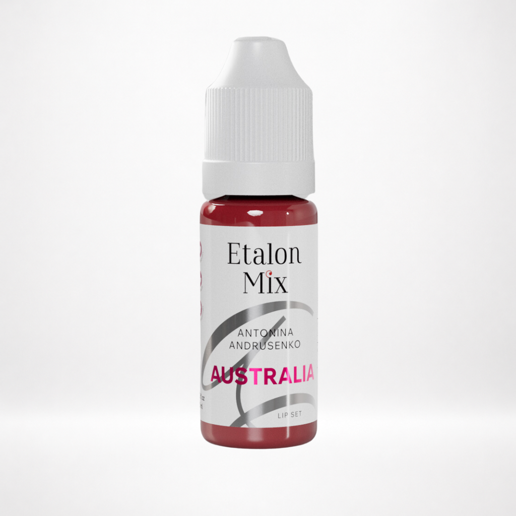 Pigmento PMU para labios Etalon Mix Australia by Antonina Andrusenko rojo vino frío en frasco profesional sobre fondo blanco