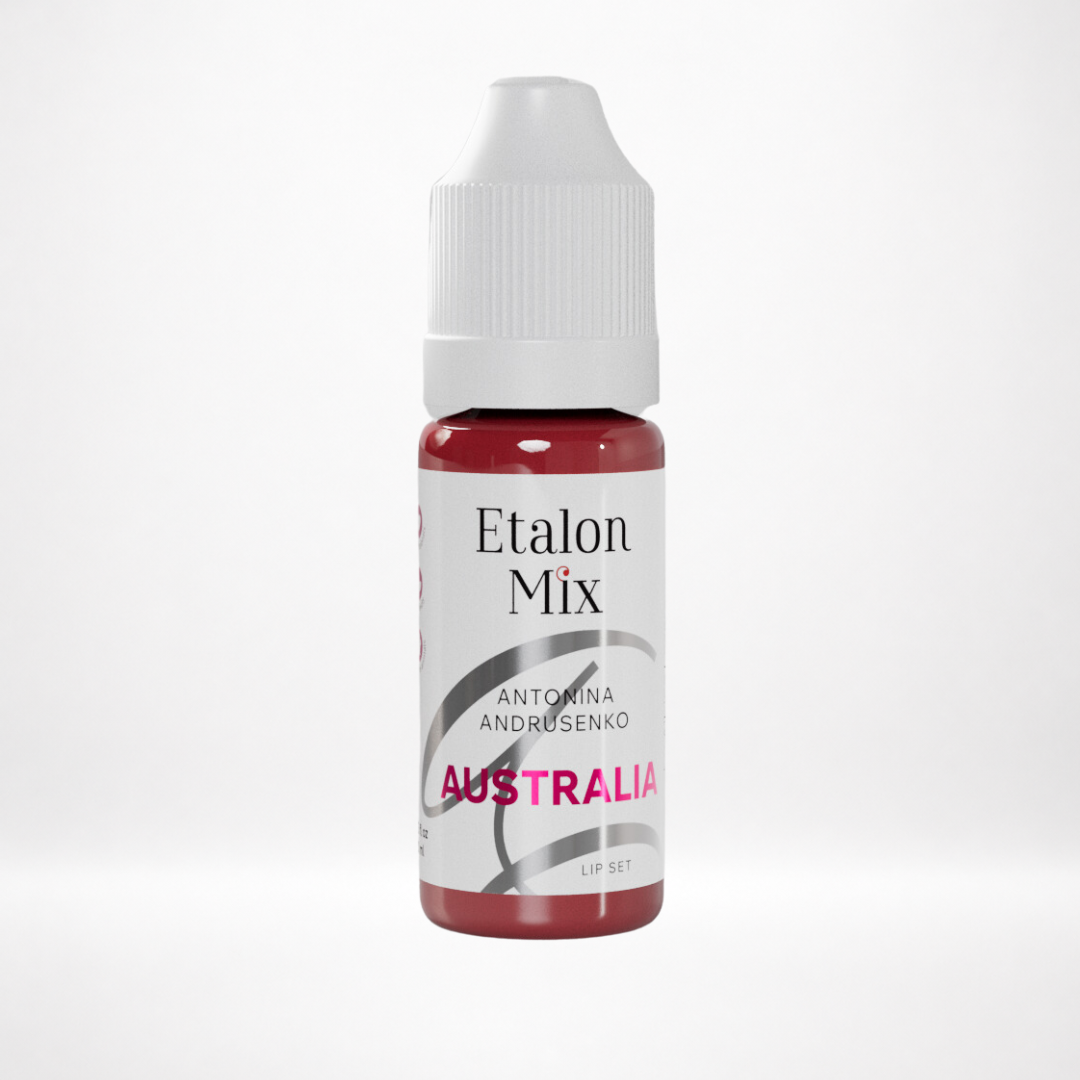 Pigmento PMU para labios Etalon Mix Australia by Antonina Andrusenko rojo vino frío en frasco profesional sobre fondo blanco