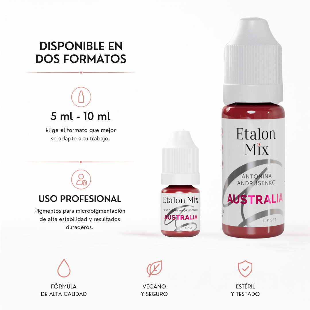 Pigmento PMU para labios Etalon Mix Australia by Antonina Andrusenko disponible en formatos profesionales de 5 ml y 10 ml