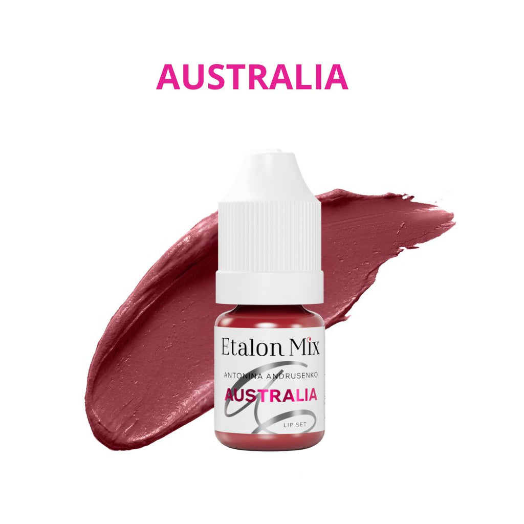 Pigmento mineral Etalon Mix Australia 5 ml para micropigmentación de labios, tono vino profundo y frío ideal para aportar profundidad y crear mezclas elegantes.